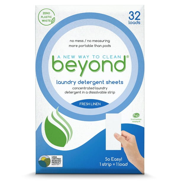 Beyond Laundry Detergent Sheets. Eco-friendly, biodegradable, hypoallergenic, paraben free, travel friendly. Zero Plastic Waste (32 Loads) (Fresh Linen)